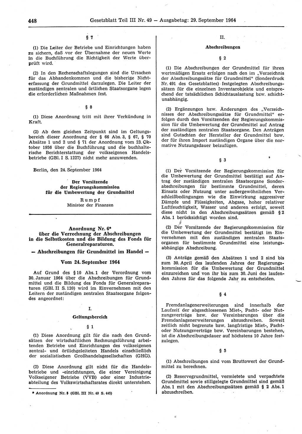 Gesetzblatt (GBl.) der Deutschen Demokratischen Republik (DDR) Teil ⅠⅠⅠ 1964, Seite 448 (GBl. DDR ⅠⅠⅠ 1964, S. 448)