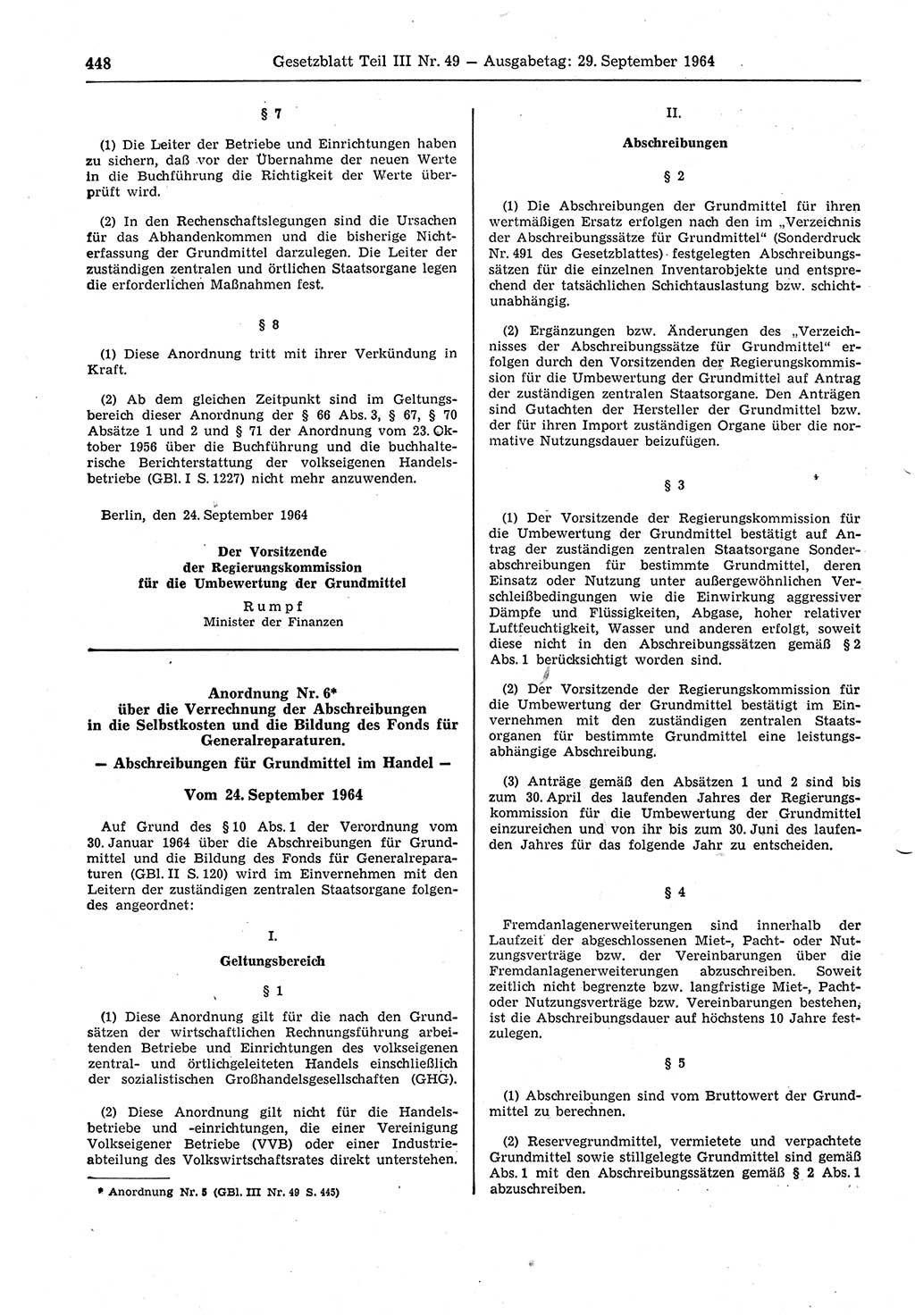 Gesetzblatt (GBl.) der Deutschen Demokratischen Republik (DDR) Teil ⅠⅠⅠ 1964, Seite 448 (GBl. DDR ⅠⅠⅠ 1964, S. 448)