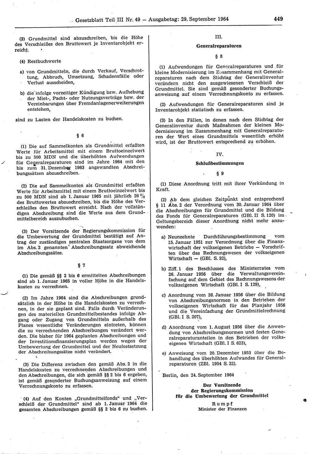 Gesetzblatt (GBl.) der Deutschen Demokratischen Republik (DDR) Teil ⅠⅠⅠ 1964, Seite 449 (GBl. DDR ⅠⅠⅠ 1964, S. 449)