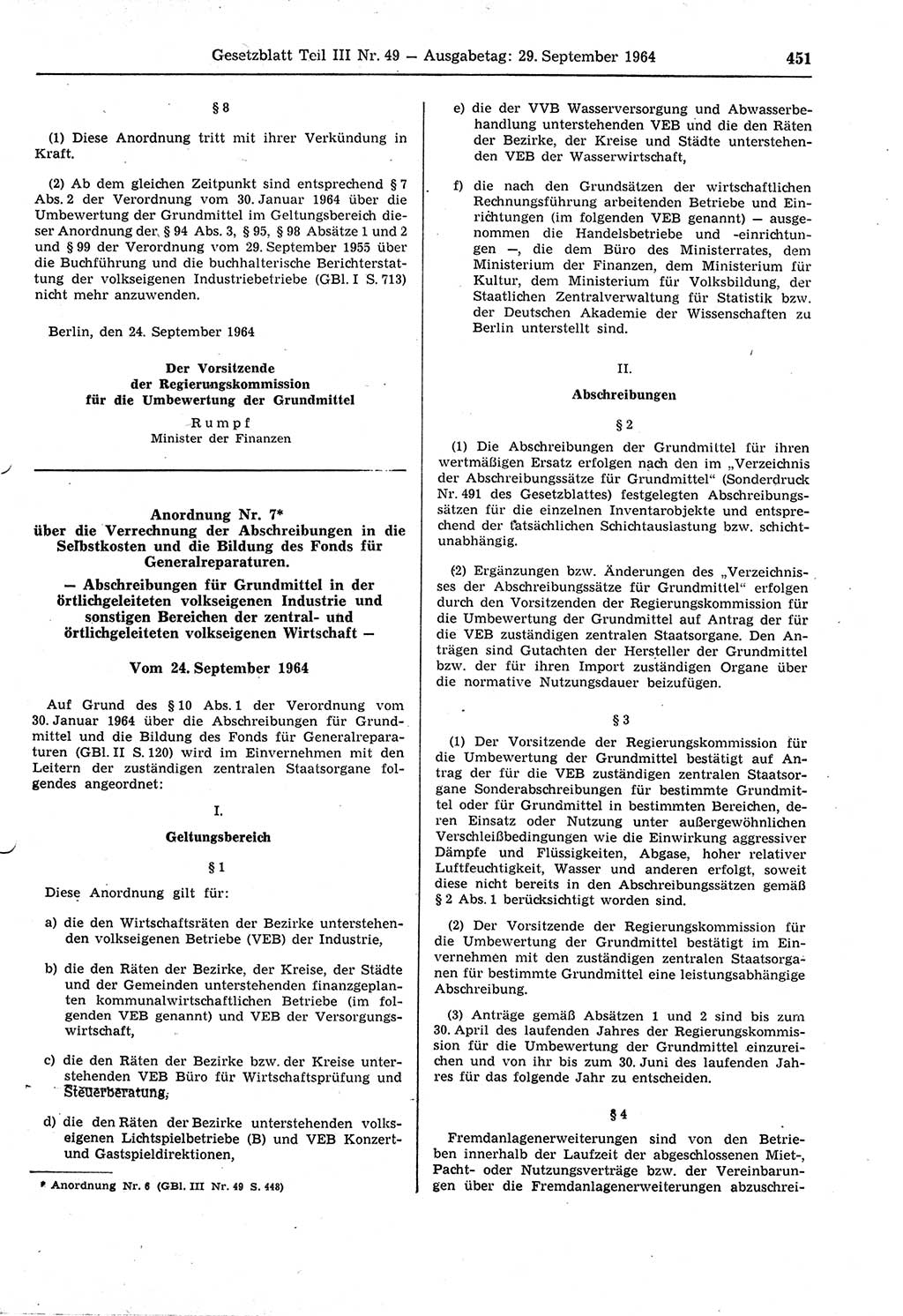Gesetzblatt (GBl.) der Deutschen Demokratischen Republik (DDR) Teil ⅠⅠⅠ 1964, Seite 451 (GBl. DDR ⅠⅠⅠ 1964, S. 451)