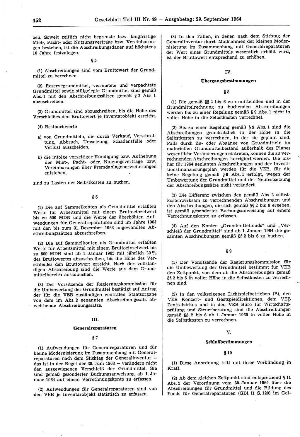 Gesetzblatt (GBl.) der Deutschen Demokratischen Republik (DDR) Teil ⅠⅠⅠ 1964, Seite 452 (GBl. DDR ⅠⅠⅠ 1964, S. 452)
