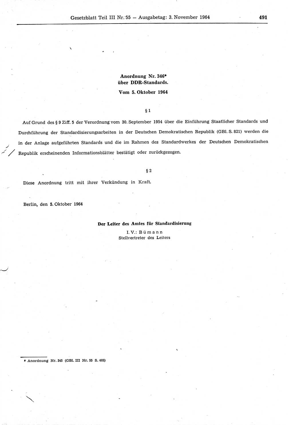 Gesetzblatt (GBl.) der Deutschen Demokratischen Republik (DDR) Teil ⅠⅠⅠ 1964, Seite 491 (GBl. DDR ⅠⅠⅠ 1964, S. 491)