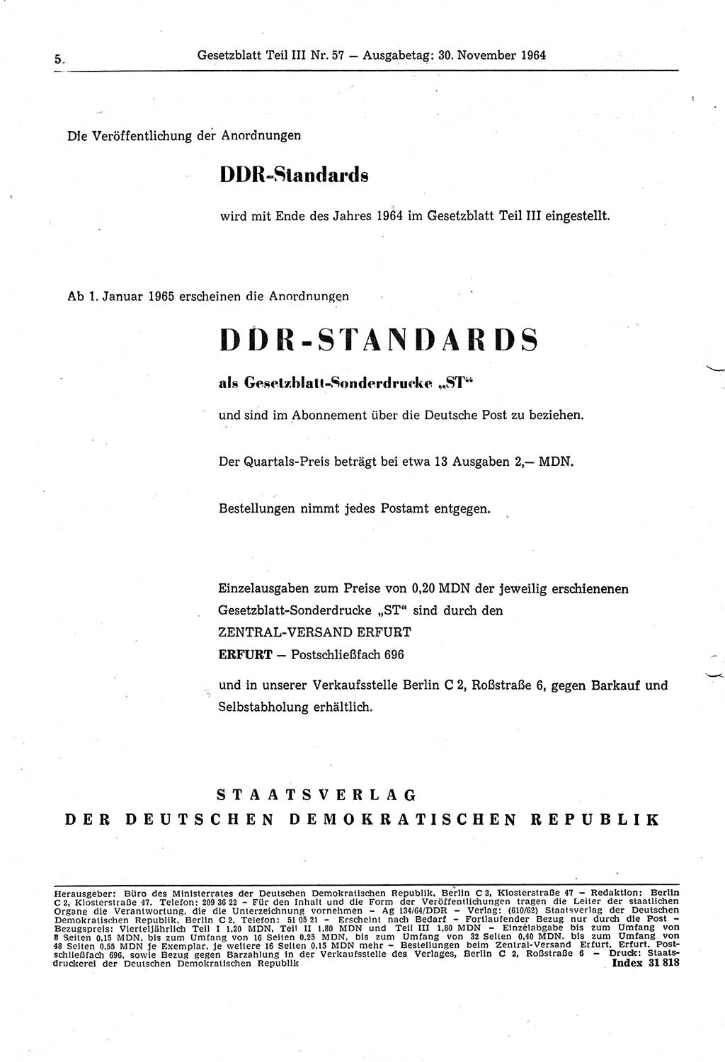 Gesetzblatt (GBl.) der Deutschen Demokratischen Republik (DDR) Teil ⅠⅠⅠ 1964, Seite 512 (GBl. DDR ⅠⅠⅠ 1964, S. 512)