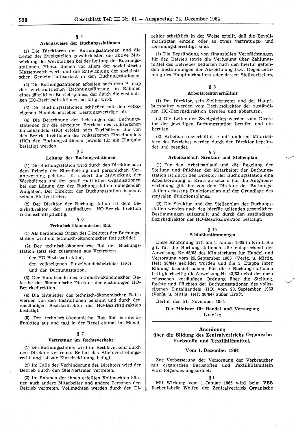 Gesetzblatt (GBl.) der Deutschen Demokratischen Republik (DDR) Teil ⅠⅠⅠ 1964, Seite 530 (GBl. DDR ⅠⅠⅠ 1964, S. 530)