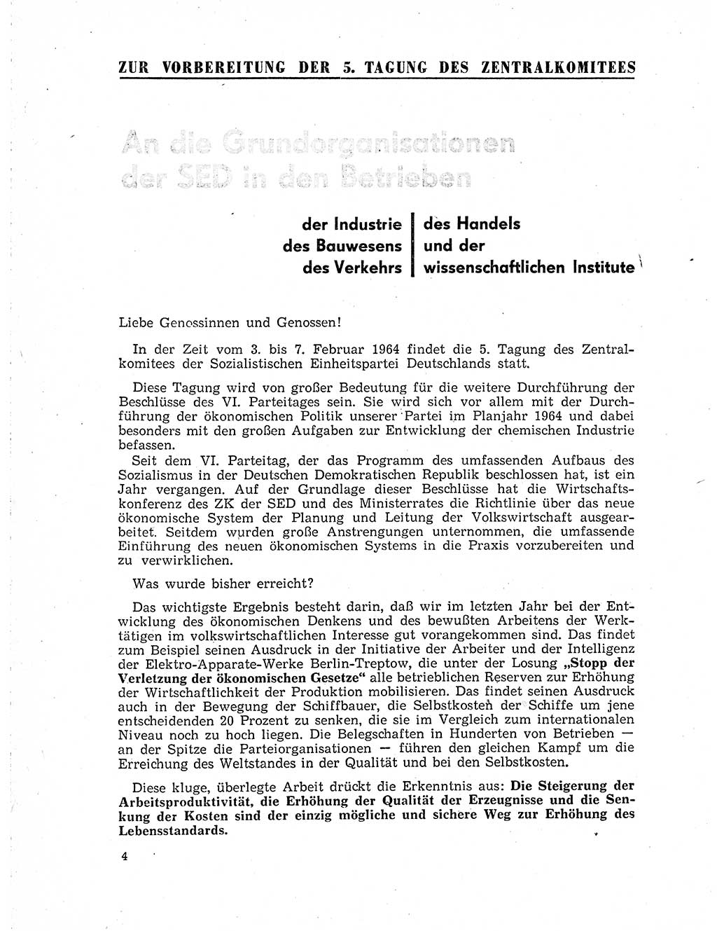 Neuer Weg (NW), Organ des Zentralkomitees (ZK) der SED (Sozialistische Einheitspartei Deutschlands) für Fragen des Parteilebens, 19. Jahrgang [Deutsche Demokratische Republik (DDR)] 1964, Seite 4 (NW ZK SED DDR 1964, S. 4)