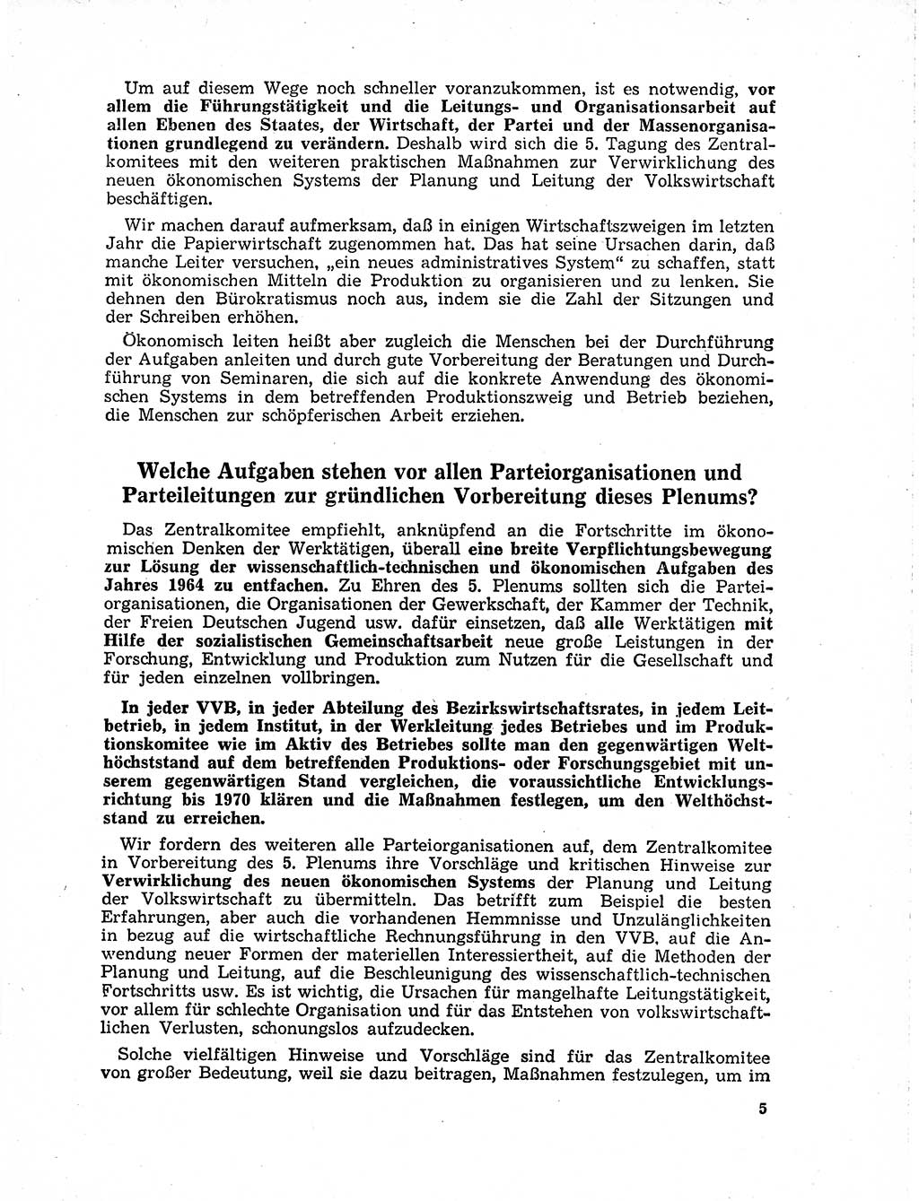 Neuer Weg (NW), Organ des Zentralkomitees (ZK) der SED (Sozialistische Einheitspartei Deutschlands) für Fragen des Parteilebens, 19. Jahrgang [Deutsche Demokratische Republik (DDR)] 1964, Seite 5 (NW ZK SED DDR 1964, S. 5)