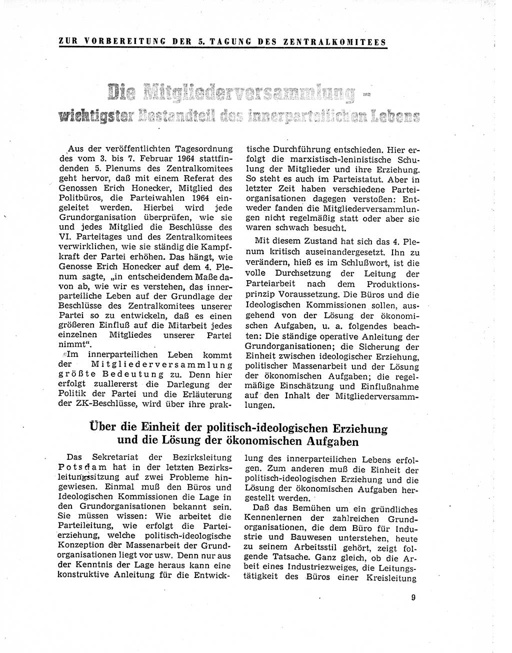 Neuer Weg (NW), Organ des Zentralkomitees (ZK) der SED (Sozialistische Einheitspartei Deutschlands) für Fragen des Parteilebens, 19. Jahrgang [Deutsche Demokratische Republik (DDR)] 1964, Seite 9 (NW ZK SED DDR 1964, S. 9)