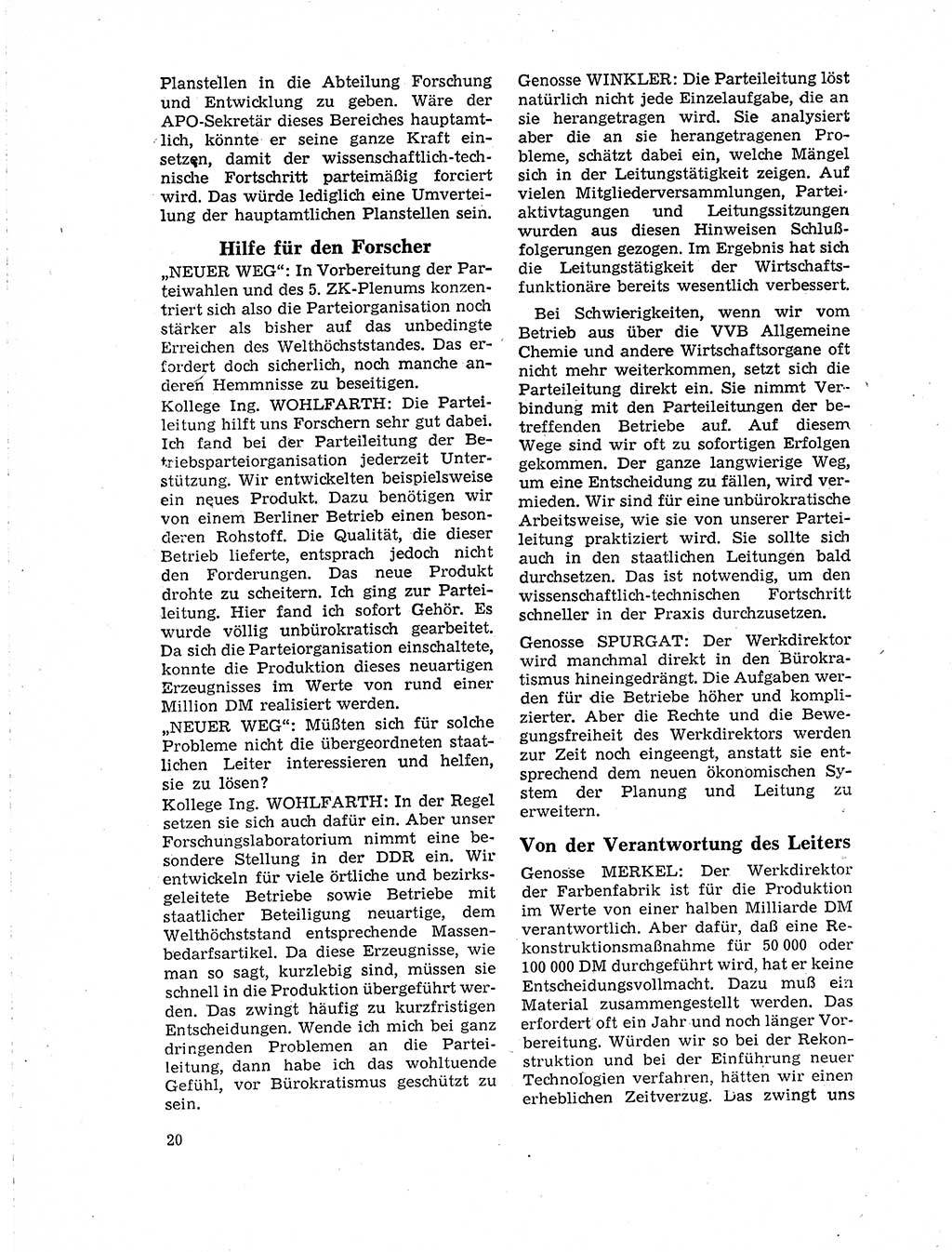 Neuer Weg (NW), Organ des Zentralkomitees (ZK) der SED (Sozialistische Einheitspartei Deutschlands) für Fragen des Parteilebens, 19. Jahrgang [Deutsche Demokratische Republik (DDR)] 1964, Seite 20 (NW ZK SED DDR 1964, S. 20)