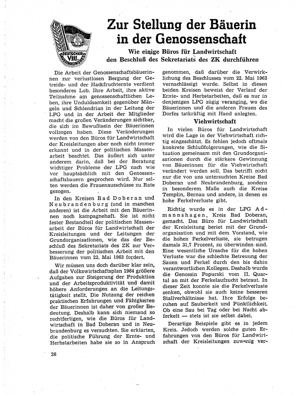 Neuer Weg (NW), Organ des Zentralkomitees (ZK) der SED (Sozialistische Einheitspartei Deutschlands) für Fragen des Parteilebens, 19. Jahrgang [Deutsche Demokratische Republik (DDR)] 1964, Seite 26 (NW ZK SED DDR 1964, S. 26)