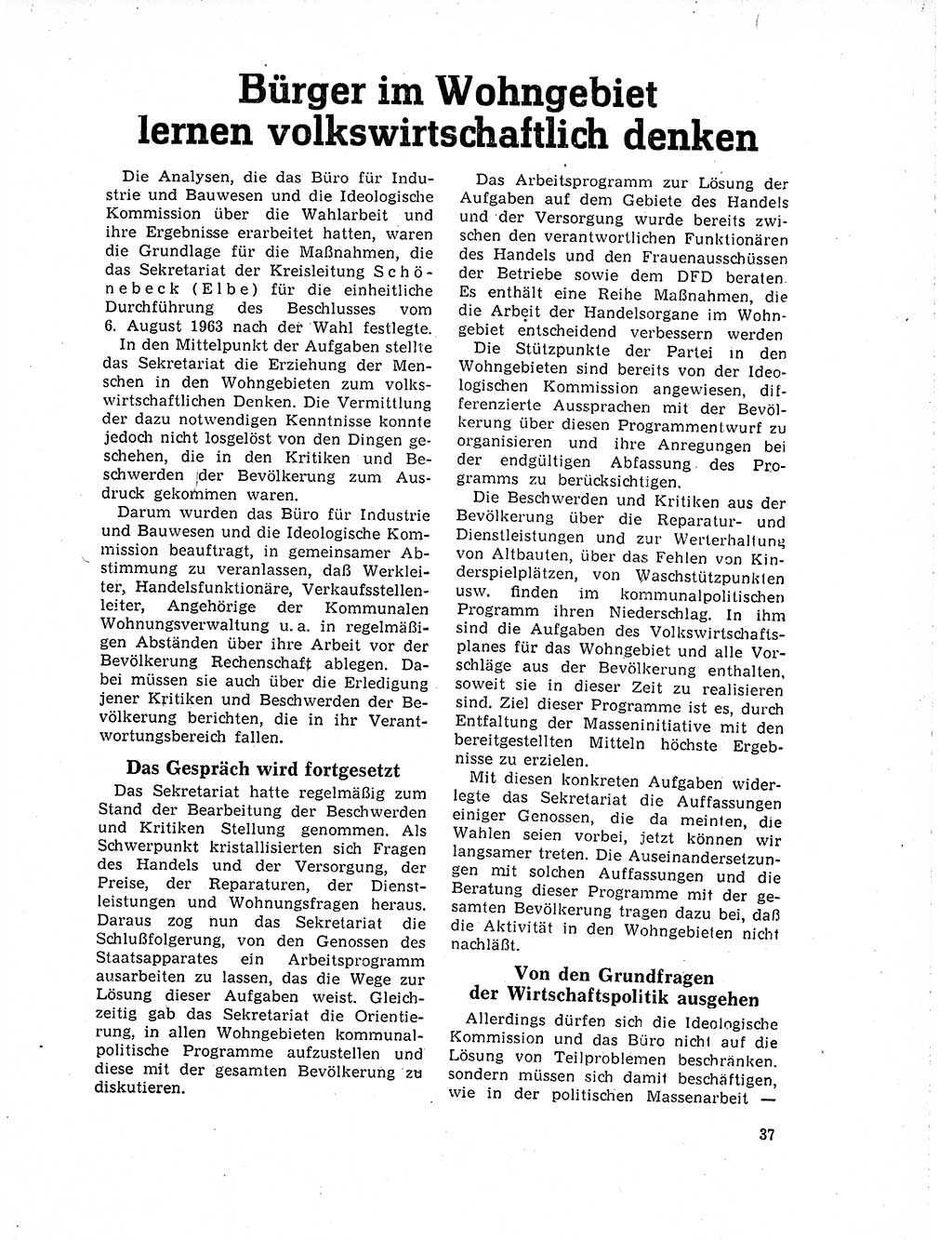 Neuer Weg (NW), Organ des Zentralkomitees (ZK) der SED (Sozialistische Einheitspartei Deutschlands) für Fragen des Parteilebens, 19. Jahrgang [Deutsche Demokratische Republik (DDR)] 1964, Seite 37 (NW ZK SED DDR 1964, S. 37)