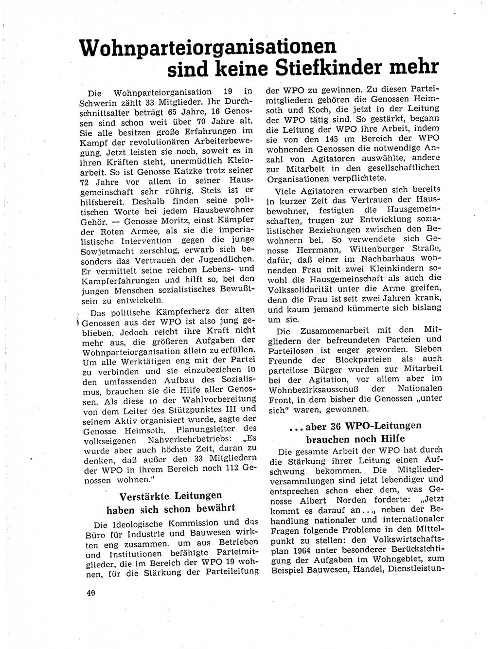 Neuer Weg (NW), Organ des Zentralkomitees (ZK) der SED (Sozialistische Einheitspartei Deutschlands) für Fragen des Parteilebens, 19. Jahrgang [Deutsche Demokratische Republik (DDR)] 1964, Seite 40 (NW ZK SED DDR 1964, S. 40)