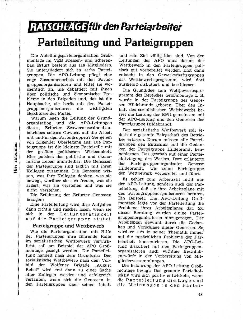 Neuer Weg (NW), Organ des Zentralkomitees (ZK) der SED (Sozialistische Einheitspartei Deutschlands) für Fragen des Parteilebens, 19. Jahrgang [Deutsche Demokratische Republik (DDR)] 1964, Seite 43 (NW ZK SED DDR 1964, S. 43)