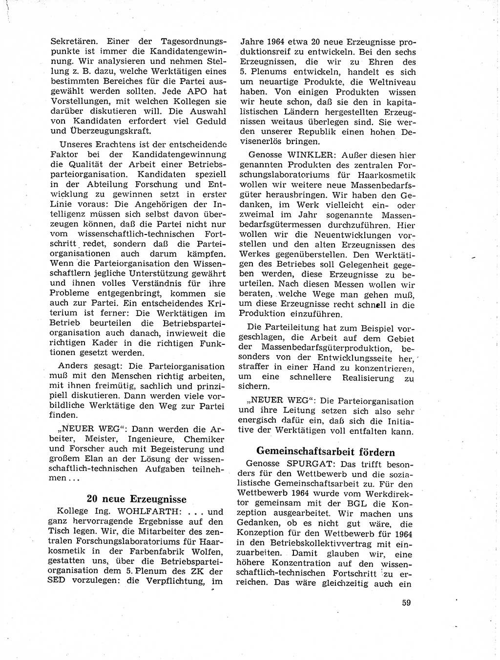 Neuer Weg (NW), Organ des Zentralkomitees (ZK) der SED (Sozialistische Einheitspartei Deutschlands) für Fragen des Parteilebens, 19. Jahrgang [Deutsche Demokratische Republik (DDR)] 1964, Seite 59 (NW ZK SED DDR 1964, S. 59)