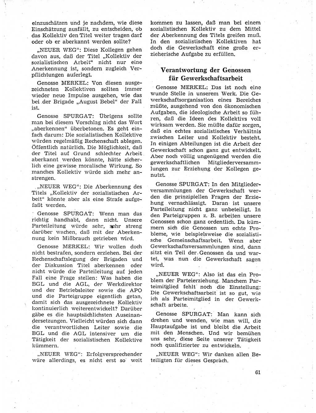 Neuer Weg (NW), Organ des Zentralkomitees (ZK) der SED (Sozialistische Einheitspartei Deutschlands) für Fragen des Parteilebens, 19. Jahrgang [Deutsche Demokratische Republik (DDR)] 1964, Seite 61 (NW ZK SED DDR 1964, S. 61)