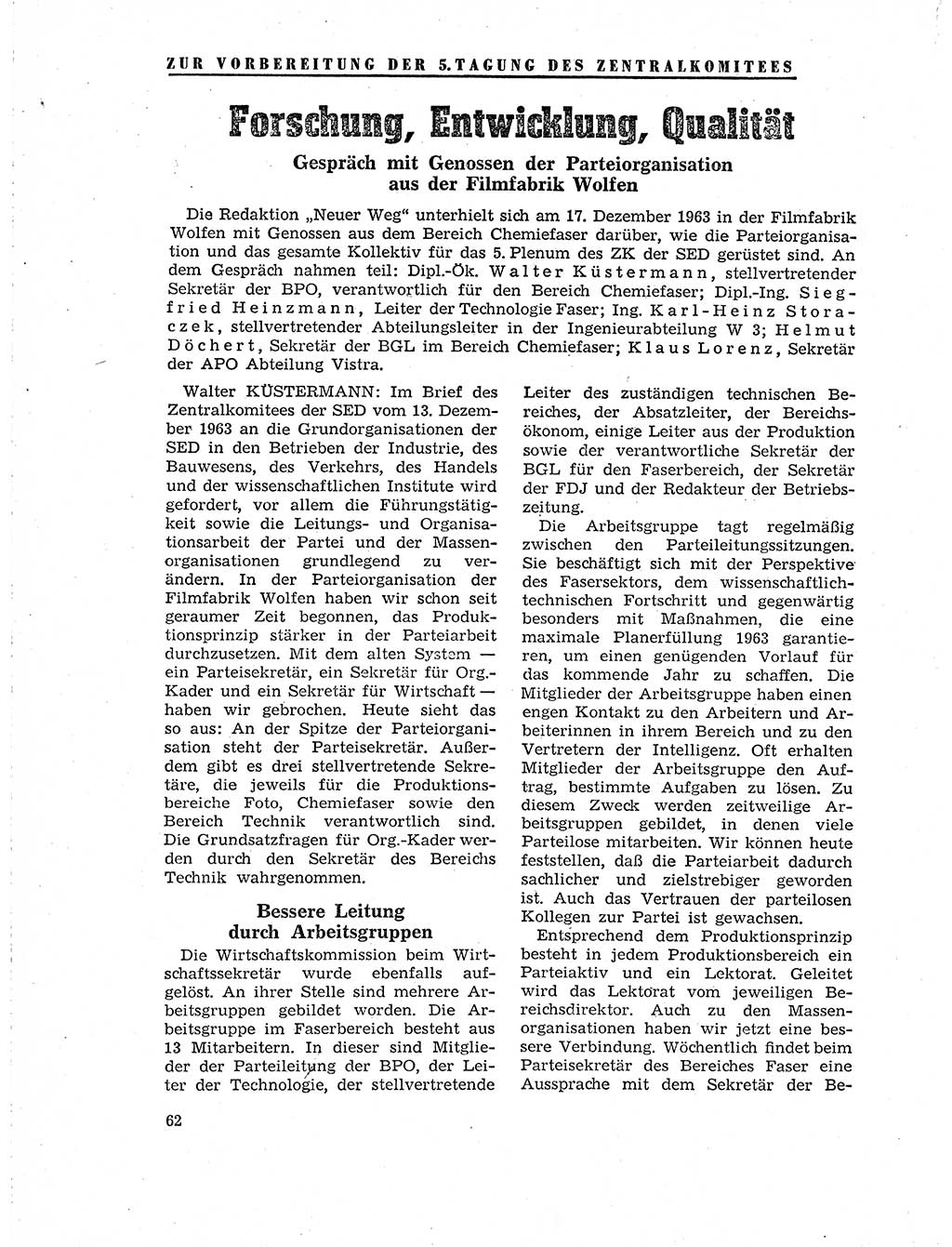 Neuer Weg (NW), Organ des Zentralkomitees (ZK) der SED (Sozialistische Einheitspartei Deutschlands) für Fragen des Parteilebens, 19. Jahrgang [Deutsche Demokratische Republik (DDR)] 1964, Seite 62 (NW ZK SED DDR 1964, S. 62)