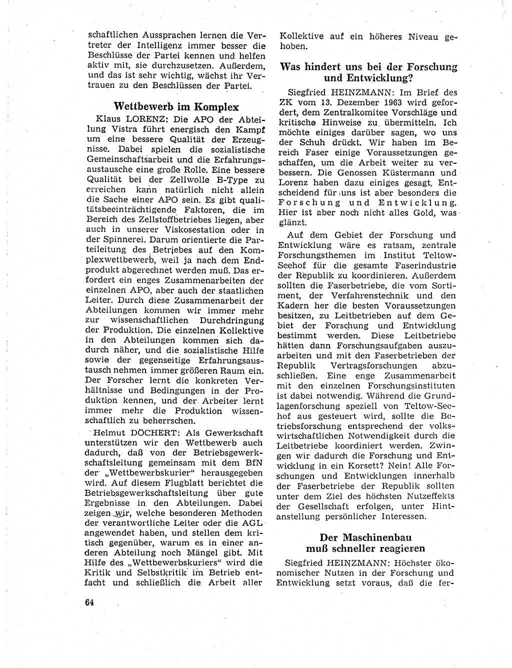 Neuer Weg (NW), Organ des Zentralkomitees (ZK) der SED (Sozialistische Einheitspartei Deutschlands) für Fragen des Parteilebens, 19. Jahrgang [Deutsche Demokratische Republik (DDR)] 1964, Seite 64 (NW ZK SED DDR 1964, S. 64)