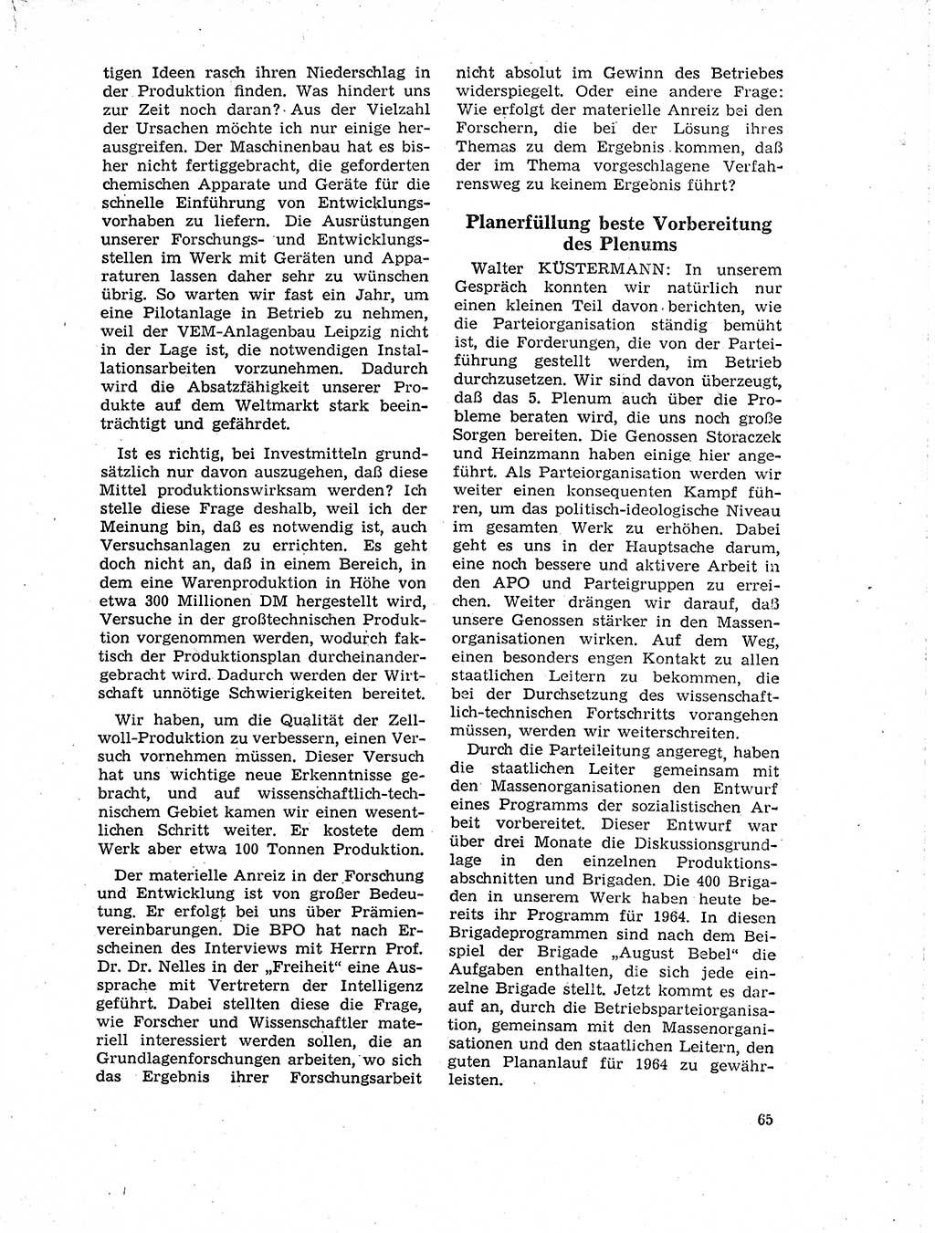 Neuer Weg (NW), Organ des Zentralkomitees (ZK) der SED (Sozialistische Einheitspartei Deutschlands) für Fragen des Parteilebens, 19. Jahrgang [Deutsche Demokratische Republik (DDR)] 1964, Seite 65 (NW ZK SED DDR 1964, S. 65)