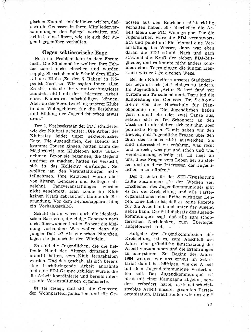 Neuer Weg (NW), Organ des Zentralkomitees (ZK) der SED (Sozialistische Einheitspartei Deutschlands) für Fragen des Parteilebens, 19. Jahrgang [Deutsche Demokratische Republik (DDR)] 1964, Seite 73 (NW ZK SED DDR 1964, S. 73)