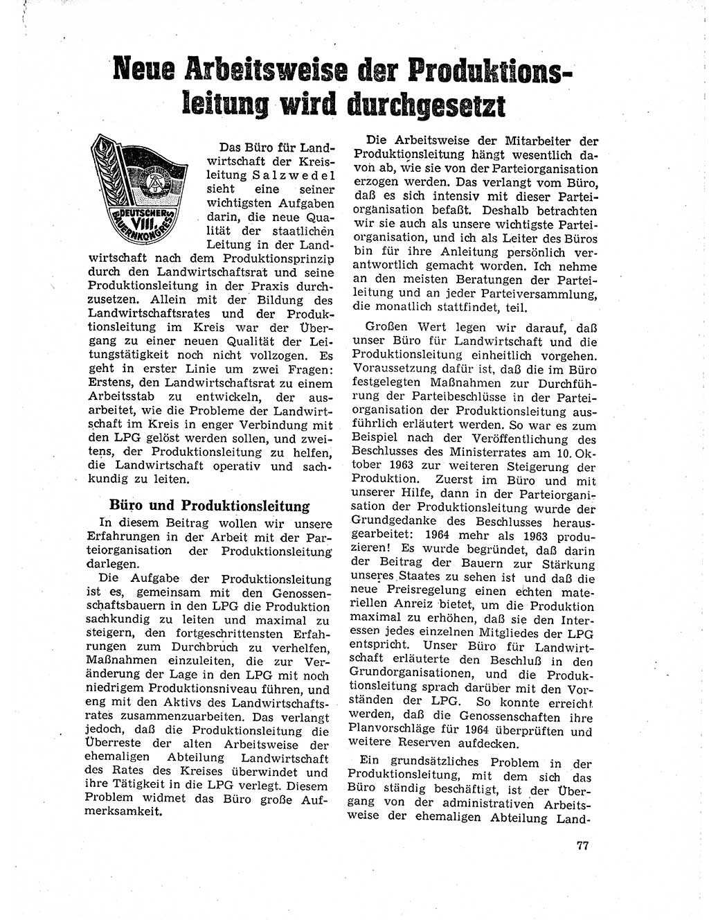 Neuer Weg (NW), Organ des Zentralkomitees (ZK) der SED (Sozialistische Einheitspartei Deutschlands) für Fragen des Parteilebens, 19. Jahrgang [Deutsche Demokratische Republik (DDR)] 1964, Seite 77 (NW ZK SED DDR 1964, S. 77)
