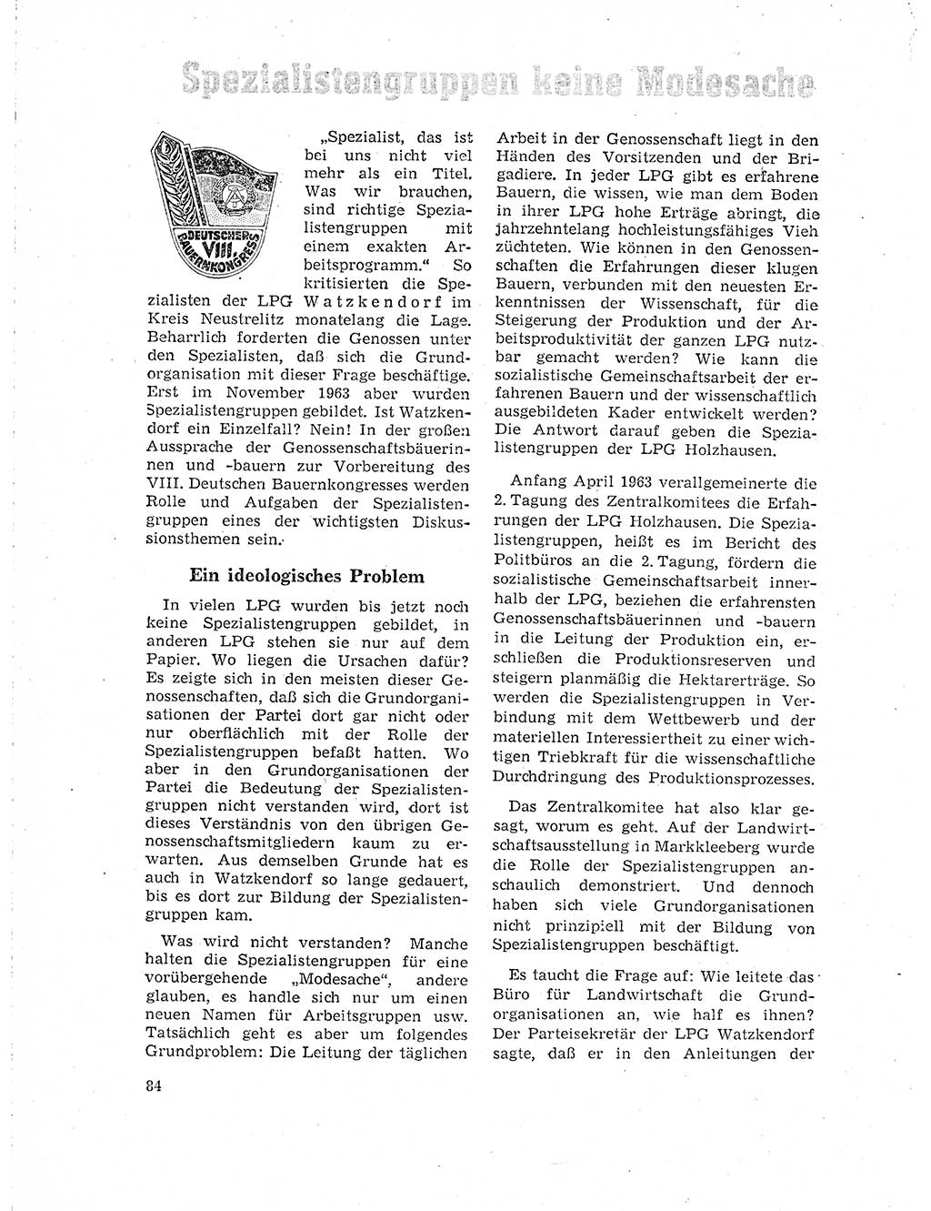 Neuer Weg (NW), Organ des Zentralkomitees (ZK) der SED (Sozialistische Einheitspartei Deutschlands) für Fragen des Parteilebens, 19. Jahrgang [Deutsche Demokratische Republik (DDR)] 1964, Seite 84 (NW ZK SED DDR 1964, S. 84)
