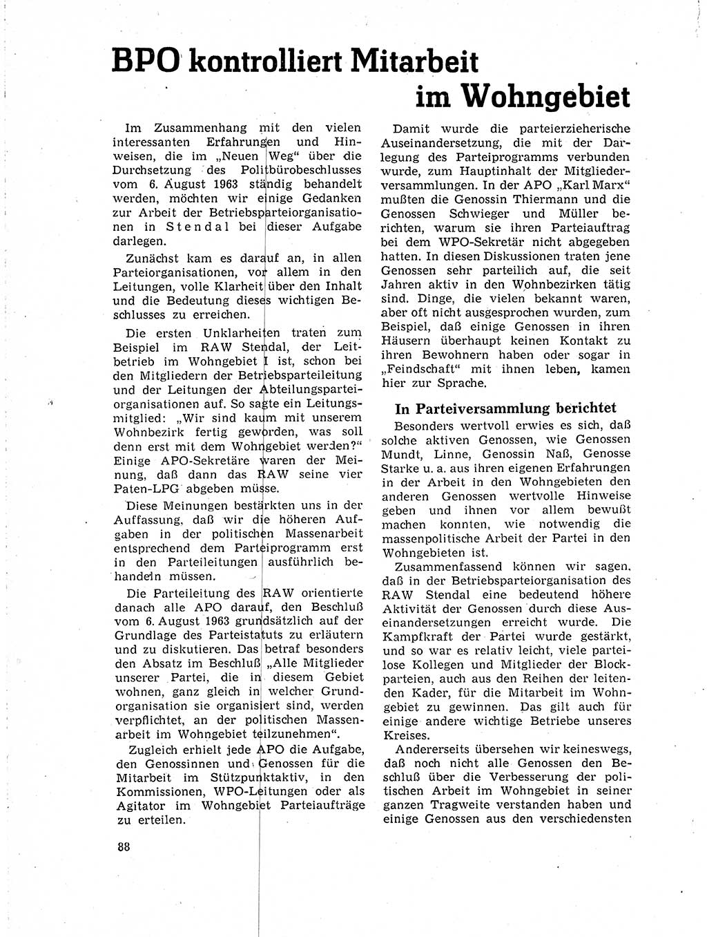 Neuer Weg (NW), Organ des Zentralkomitees (ZK) der SED (Sozialistische Einheitspartei Deutschlands) für Fragen des Parteilebens, 19. Jahrgang [Deutsche Demokratische Republik (DDR)] 1964, Seite 88 (NW ZK SED DDR 1964, S. 88)