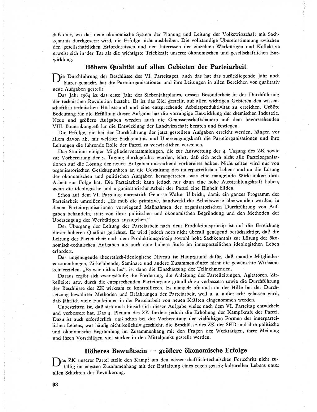 Neuer Weg (NW), Organ des Zentralkomitees (ZK) der SED (Sozialistische Einheitspartei Deutschlands) für Fragen des Parteilebens, 19. Jahrgang [Deutsche Demokratische Republik (DDR)] 1964, Seite 98 (NW ZK SED DDR 1964, S. 98)