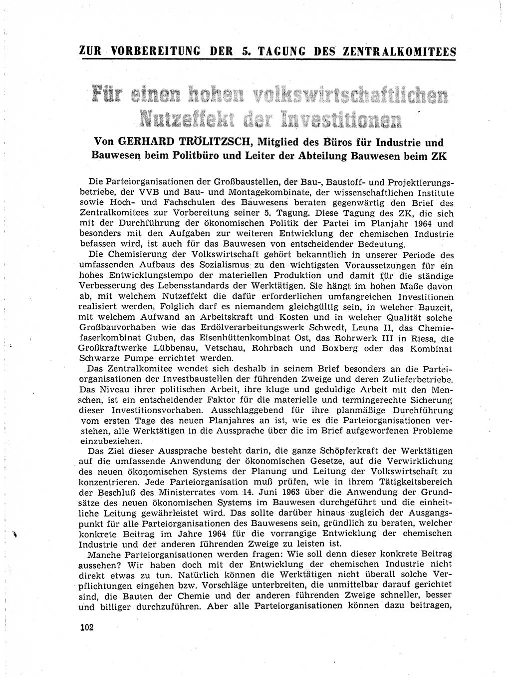 Neuer Weg (NW), Organ des Zentralkomitees (ZK) der SED (Sozialistische Einheitspartei Deutschlands) für Fragen des Parteilebens, 19. Jahrgang [Deutsche Demokratische Republik (DDR)] 1964, Seite 102 (NW ZK SED DDR 1964, S. 102)