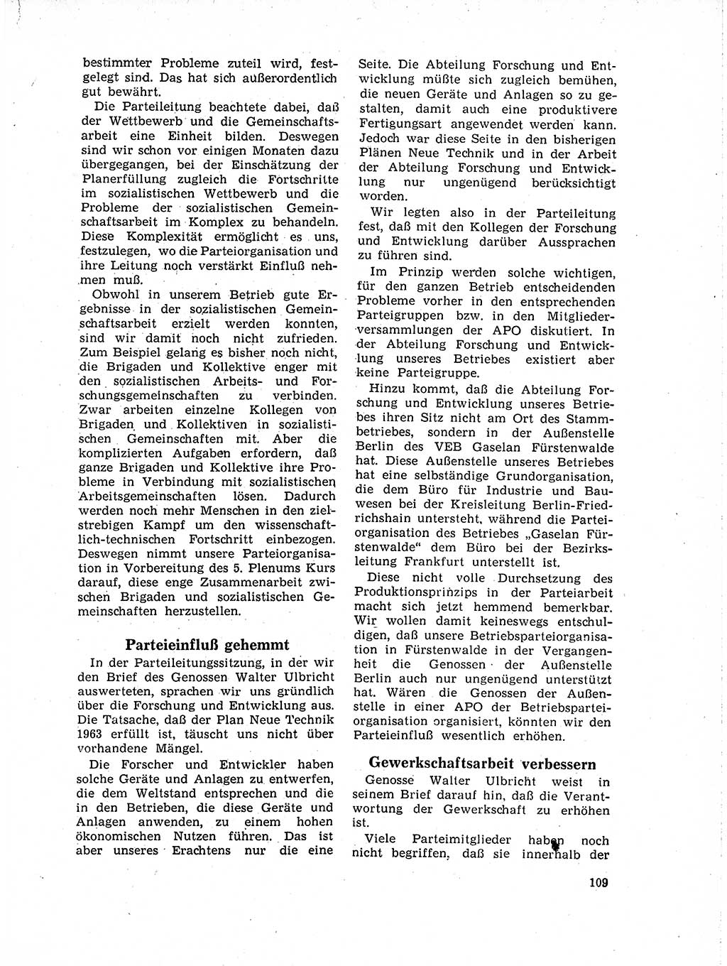 Neuer Weg (NW), Organ des Zentralkomitees (ZK) der SED (Sozialistische Einheitspartei Deutschlands) für Fragen des Parteilebens, 19. Jahrgang [Deutsche Demokratische Republik (DDR)] 1964, Seite 109 (NW ZK SED DDR 1964, S. 109)