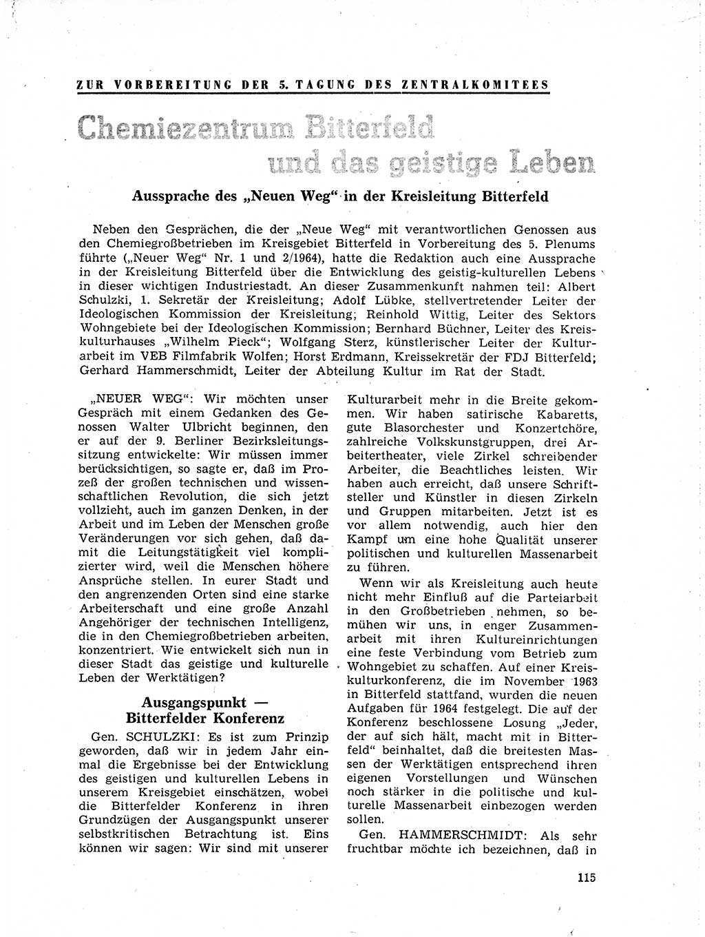 Neuer Weg (NW), Organ des Zentralkomitees (ZK) der SED (Sozialistische Einheitspartei Deutschlands) für Fragen des Parteilebens, 19. Jahrgang [Deutsche Demokratische Republik (DDR)] 1964, Seite 115 (NW ZK SED DDR 1964, S. 115)