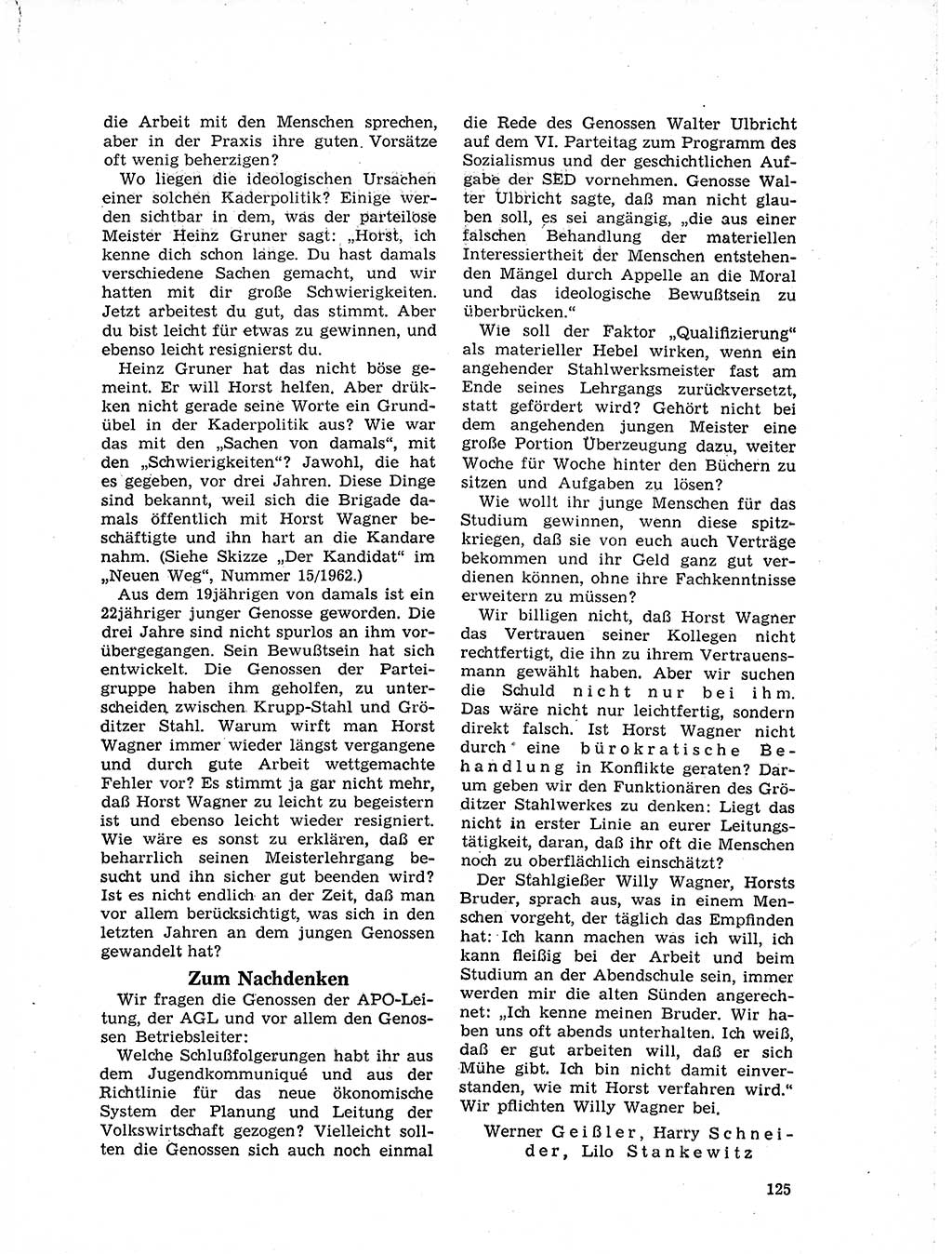 Neuer Weg (NW), Organ des Zentralkomitees (ZK) der SED (Sozialistische Einheitspartei Deutschlands) für Fragen des Parteilebens, 19. Jahrgang [Deutsche Demokratische Republik (DDR)] 1964, Seite 125 (NW ZK SED DDR 1964, S. 125)