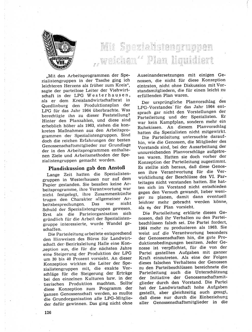 Neuer Weg (NW), Organ des Zentralkomitees (ZK) der SED (Sozialistische Einheitspartei Deutschlands) für Fragen des Parteilebens, 19. Jahrgang [Deutsche Demokratische Republik (DDR)] 1964, Seite 126 (NW ZK SED DDR 1964, S. 126)