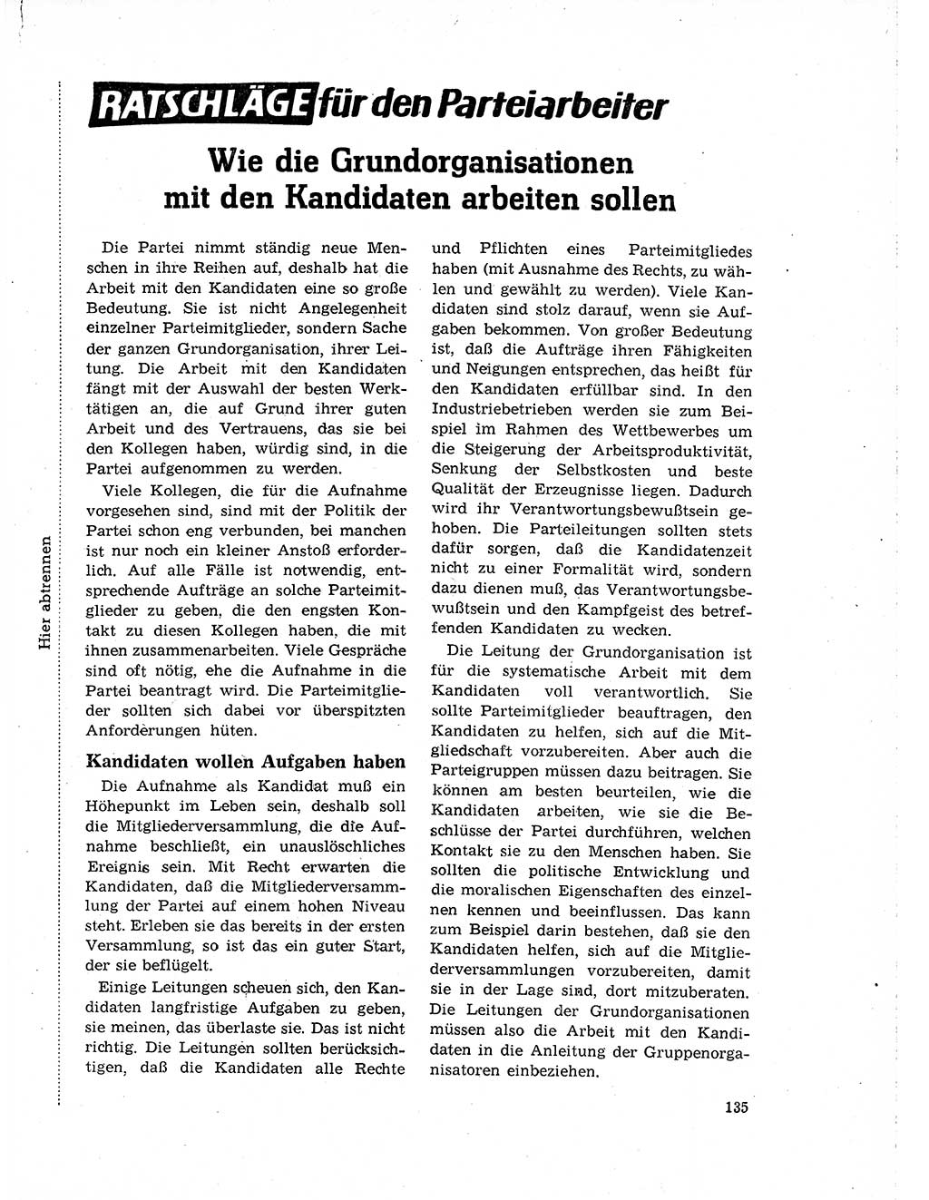 Neuer Weg (NW), Organ des Zentralkomitees (ZK) der SED (Sozialistische Einheitspartei Deutschlands) für Fragen des Parteilebens, 19. Jahrgang [Deutsche Demokratische Republik (DDR)] 1964, Seite 135 (NW ZK SED DDR 1964, S. 135)