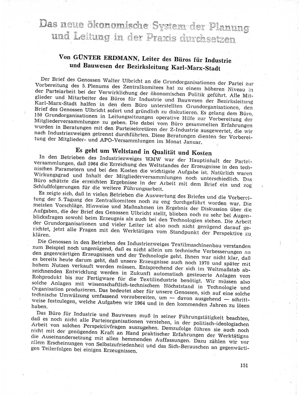 Neuer Weg (NW), Organ des Zentralkomitees (ZK) der SED (Sozialistische Einheitspartei Deutschlands) für Fragen des Parteilebens, 19. Jahrgang [Deutsche Demokratische Republik (DDR)] 1964, Seite 151 (NW ZK SED DDR 1964, S. 151)