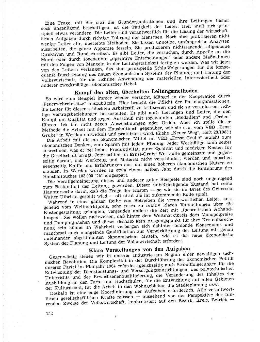 Neuer Weg (NW), Organ des Zentralkomitees (ZK) der SED (Sozialistische Einheitspartei Deutschlands) für Fragen des Parteilebens, 19. Jahrgang [Deutsche Demokratische Republik (DDR)] 1964, Seite 152 (NW ZK SED DDR 1964, S. 152)