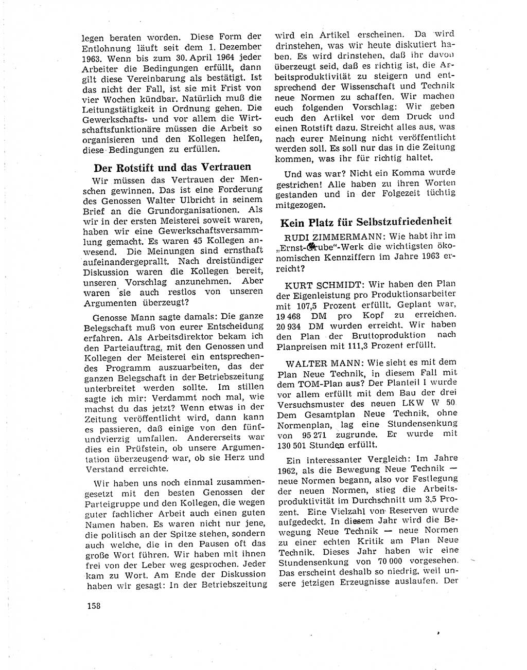 Neuer Weg (NW), Organ des Zentralkomitees (ZK) der SED (Sozialistische Einheitspartei Deutschlands) für Fragen des Parteilebens, 19. Jahrgang [Deutsche Demokratische Republik (DDR)] 1964, Seite 158 (NW ZK SED DDR 1964, S. 158)