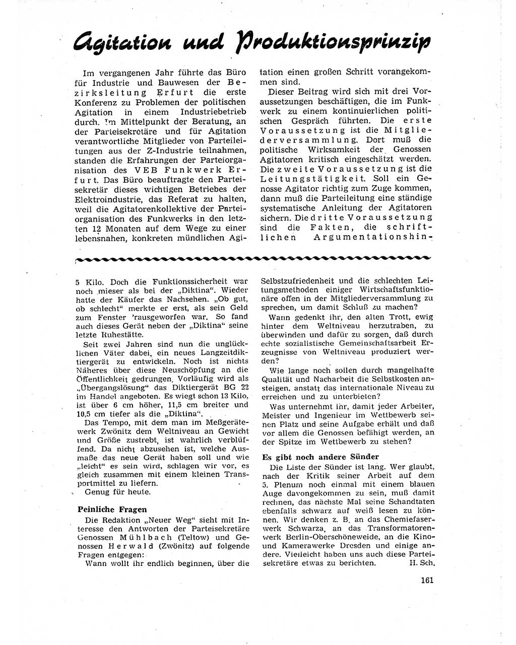 Neuer Weg (NW), Organ des Zentralkomitees (ZK) der SED (Sozialistische Einheitspartei Deutschlands) für Fragen des Parteilebens, 19. Jahrgang [Deutsche Demokratische Republik (DDR)] 1964, Seite 161 (NW ZK SED DDR 1964, S. 161)