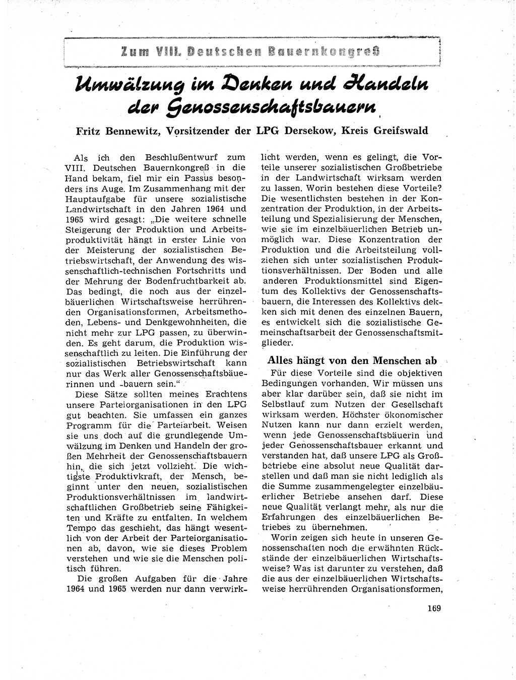 Neuer Weg (NW), Organ des Zentralkomitees (ZK) der SED (Sozialistische Einheitspartei Deutschlands) für Fragen des Parteilebens, 19. Jahrgang [Deutsche Demokratische Republik (DDR)] 1964, Seite 169 (NW ZK SED DDR 1964, S. 169)