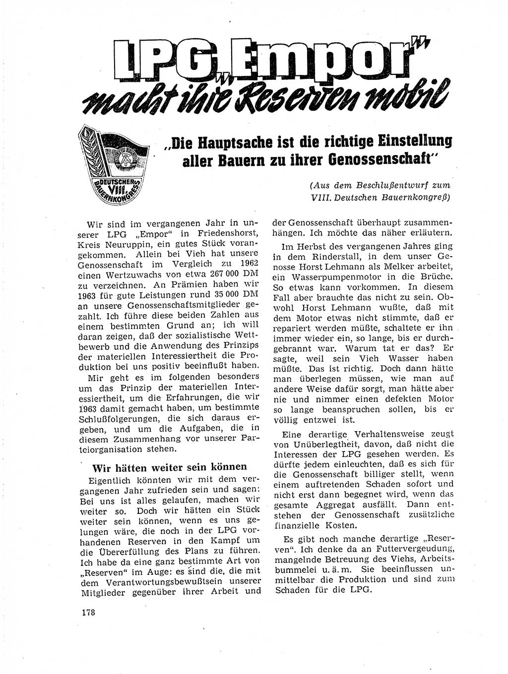 Neuer Weg (NW), Organ des Zentralkomitees (ZK) der SED (Sozialistische Einheitspartei Deutschlands) für Fragen des Parteilebens, 19. Jahrgang [Deutsche Demokratische Republik (DDR)] 1964, Seite 178 (NW ZK SED DDR 1964, S. 178)
