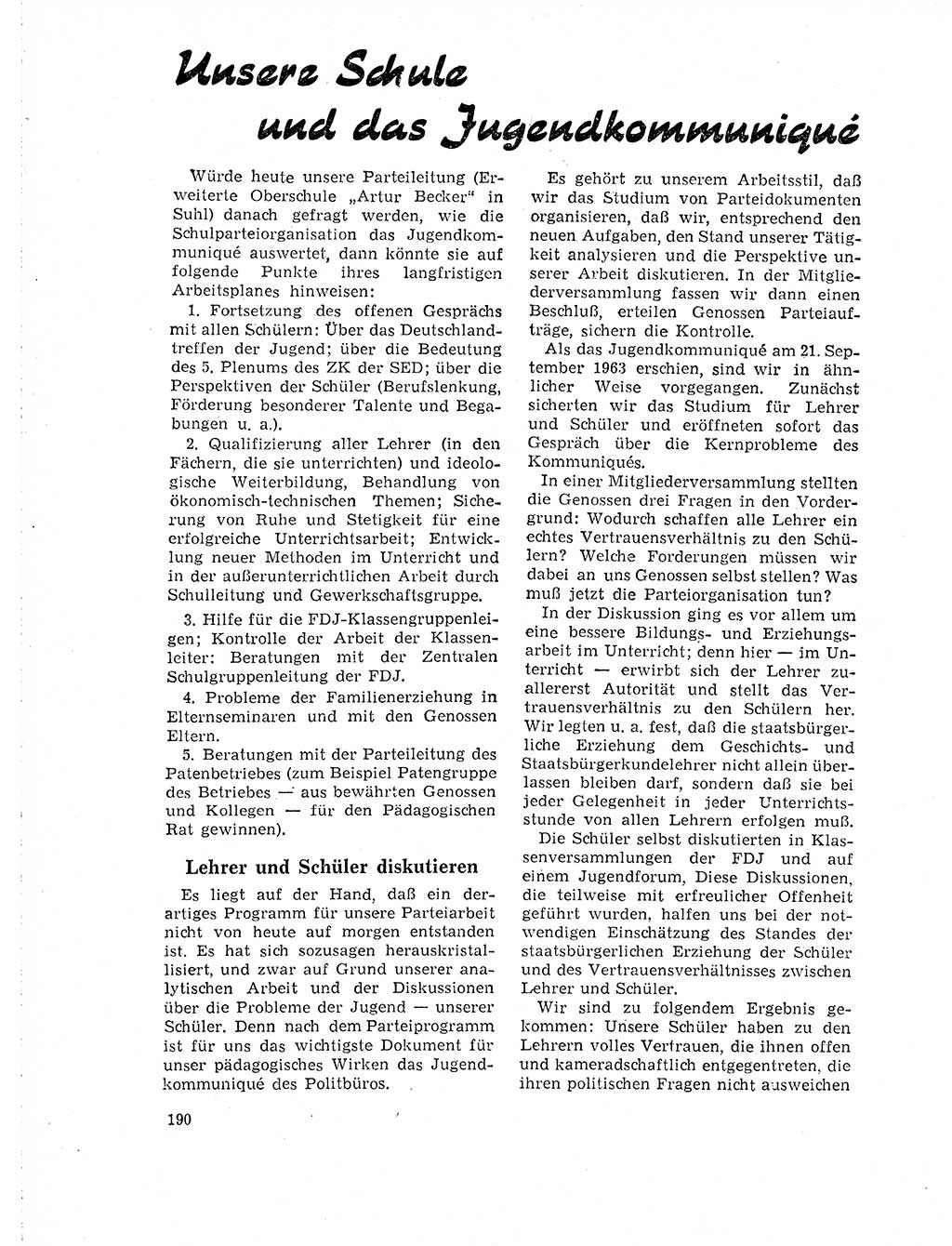 Neuer Weg (NW), Organ des Zentralkomitees (ZK) der SED (Sozialistische Einheitspartei Deutschlands) für Fragen des Parteilebens, 19. Jahrgang [Deutsche Demokratische Republik (DDR)] 1964, Seite 190 (NW ZK SED DDR 1964, S. 190)