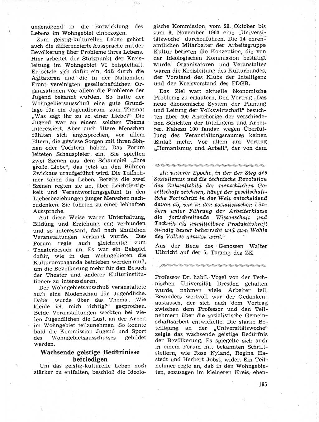 Neuer Weg (NW), Organ des Zentralkomitees (ZK) der SED (Sozialistische Einheitspartei Deutschlands) für Fragen des Parteilebens, 19. Jahrgang [Deutsche Demokratische Republik (DDR)] 1964, Seite 195 (NW ZK SED DDR 1964, S. 195)