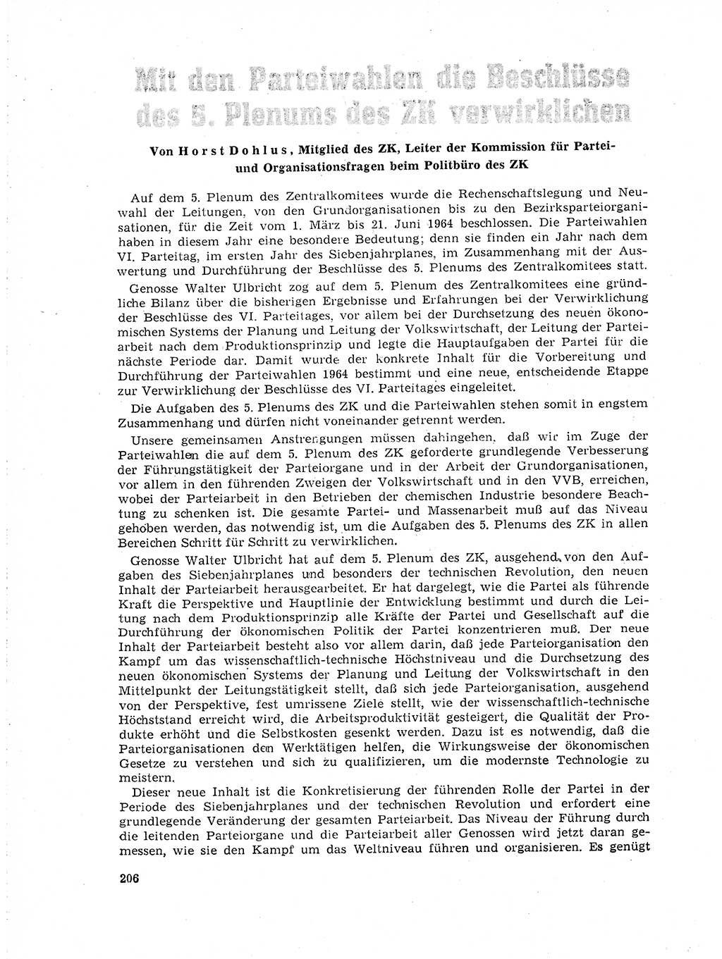 Neuer Weg (NW), Organ des Zentralkomitees (ZK) der SED (Sozialistische Einheitspartei Deutschlands) für Fragen des Parteilebens, 19. Jahrgang [Deutsche Demokratische Republik (DDR)] 1964, Seite 206 (NW ZK SED DDR 1964, S. 206)