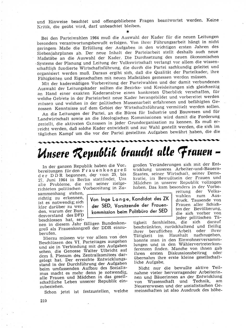 Neuer Weg (NW), Organ des Zentralkomitees (ZK) der SED (Sozialistische Einheitspartei Deutschlands) für Fragen des Parteilebens, 19. Jahrgang [Deutsche Demokratische Republik (DDR)] 1964, Seite 210 (NW ZK SED DDR 1964, S. 210)