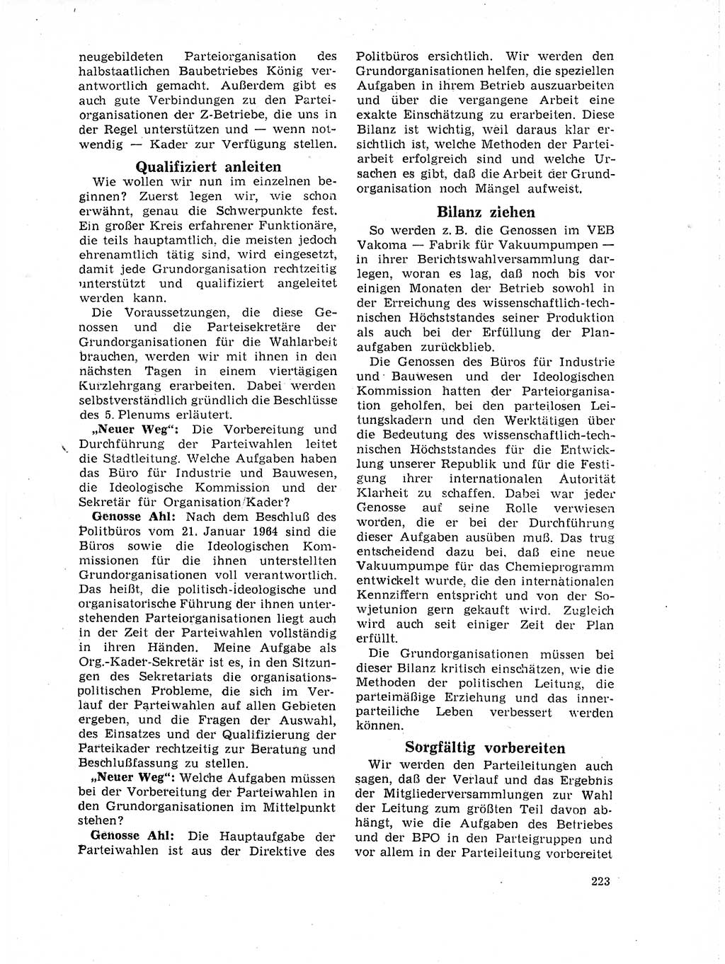 Neuer Weg (NW), Organ des Zentralkomitees (ZK) der SED (Sozialistische Einheitspartei Deutschlands) für Fragen des Parteilebens, 19. Jahrgang [Deutsche Demokratische Republik (DDR)] 1964, Seite 223 (NW ZK SED DDR 1964, S. 223)