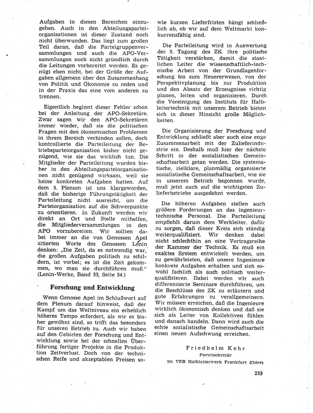 Neuer Weg (NW), Organ des Zentralkomitees (ZK) der SED (Sozialistische Einheitspartei Deutschlands) für Fragen des Parteilebens, 19. Jahrgang [Deutsche Demokratische Republik (DDR)] 1964, Seite 233 (NW ZK SED DDR 1964, S. 233)