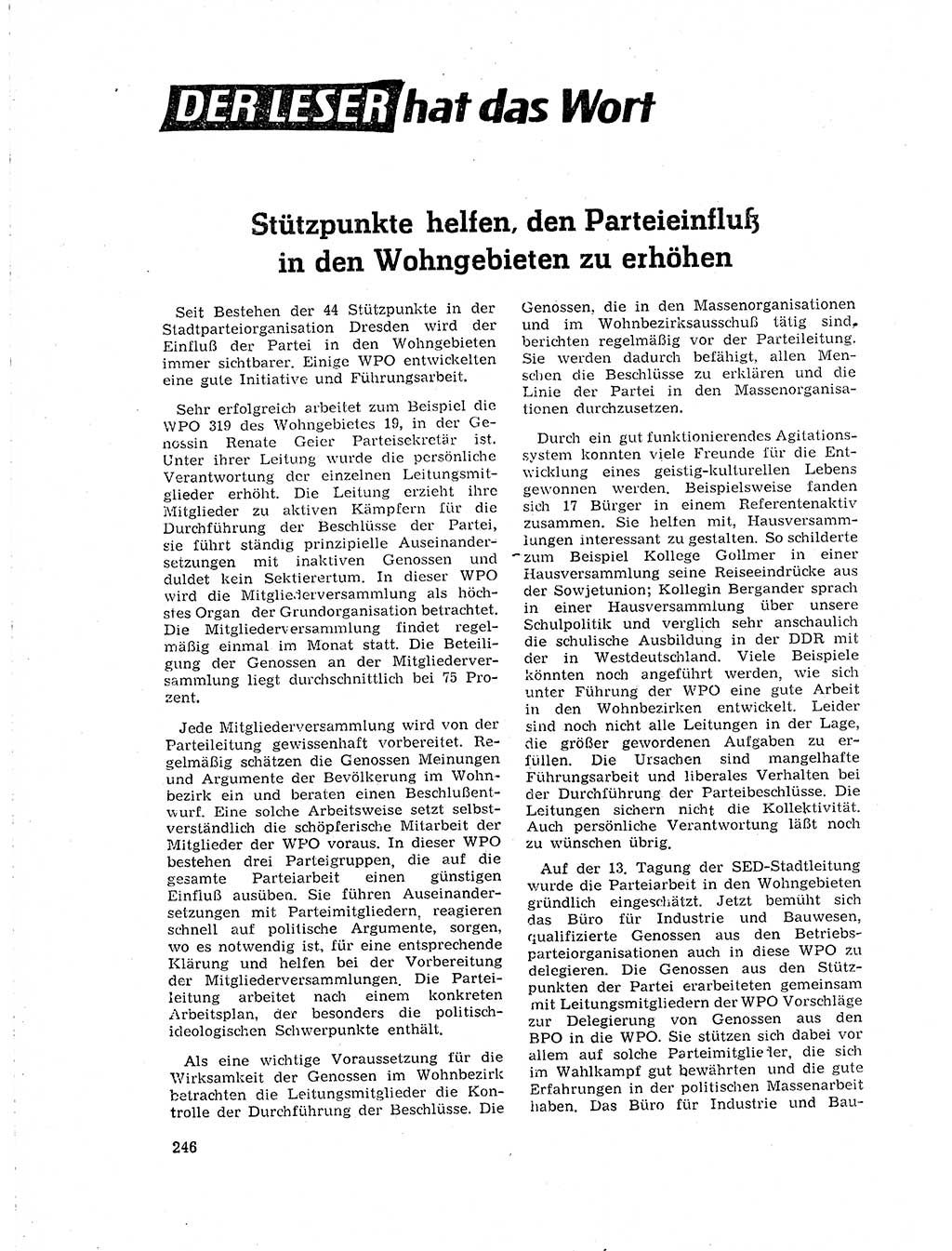 Neuer Weg (NW), Organ des Zentralkomitees (ZK) der SED (Sozialistische Einheitspartei Deutschlands) für Fragen des Parteilebens, 19. Jahrgang [Deutsche Demokratische Republik (DDR)] 1964, Seite 246 (NW ZK SED DDR 1964, S. 246)