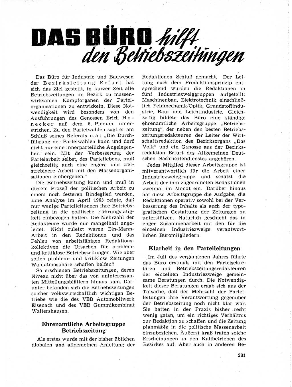 Neuer Weg (NW), Organ des Zentralkomitees (ZK) der SED (Sozialistische Einheitspartei Deutschlands) für Fragen des Parteilebens, 19. Jahrgang [Deutsche Demokratische Republik (DDR)] 1964, Seite 281 (NW ZK SED DDR 1964, S. 281)