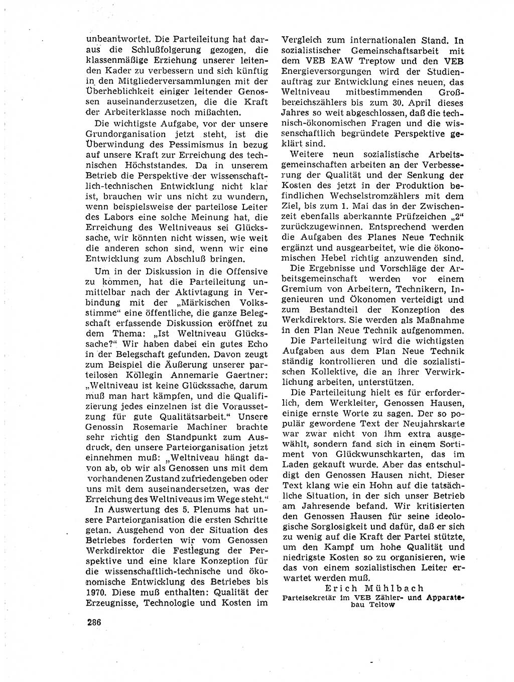 Neuer Weg (NW), Organ des Zentralkomitees (ZK) der SED (Sozialistische Einheitspartei Deutschlands) für Fragen des Parteilebens, 19. Jahrgang [Deutsche Demokratische Republik (DDR)] 1964, Seite 286 (NW ZK SED DDR 1964, S. 286)