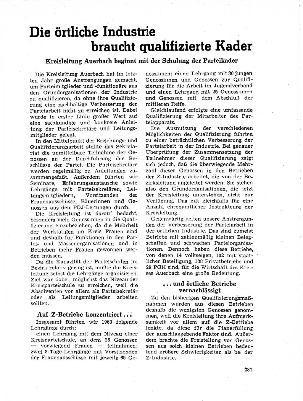 Neuer Weg (NW), Organ des Zentralkomitees (ZK) der SED (Sozialistische Einheitspartei Deutschlands) für Fragen des Parteilebens, 19. Jahrgang [Deutsche Demokratische Republik (DDR)] 1964, Seite 287 (NW ZK SED DDR 1964, S. 287)