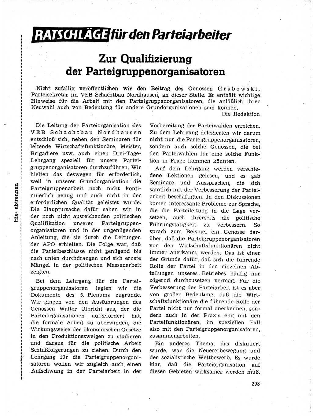 Neuer Weg (NW), Organ des Zentralkomitees (ZK) der SED (Sozialistische Einheitspartei Deutschlands) für Fragen des Parteilebens, 19. Jahrgang [Deutsche Demokratische Republik (DDR)] 1964, Seite 293 (NW ZK SED DDR 1964, S. 293)