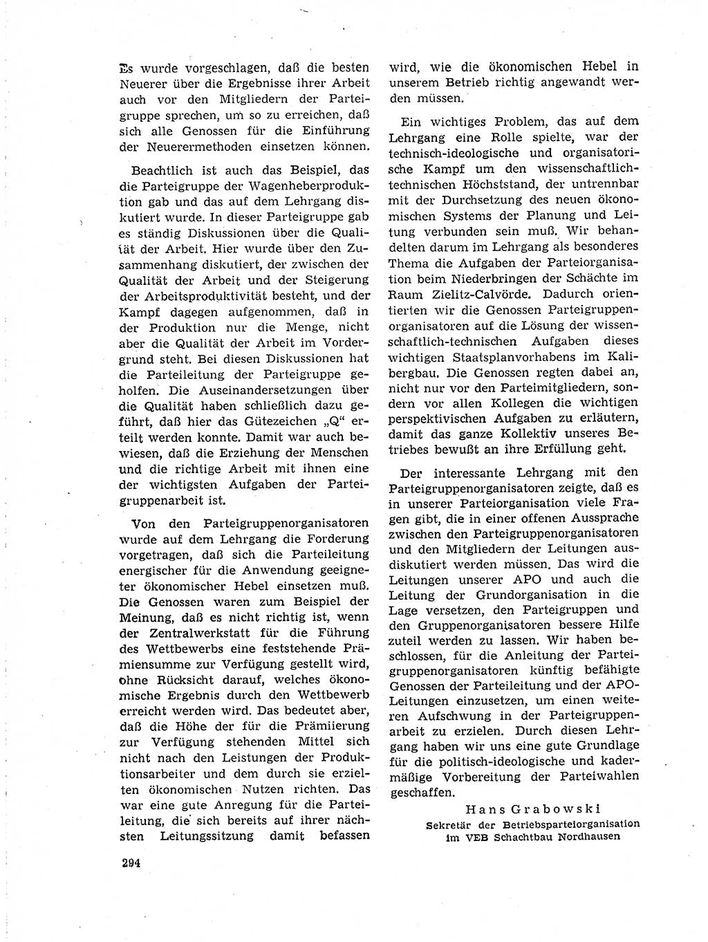 Neuer Weg (NW), Organ des Zentralkomitees (ZK) der SED (Sozialistische Einheitspartei Deutschlands) für Fragen des Parteilebens, 19. Jahrgang [Deutsche Demokratische Republik (DDR)] 1964, Seite 294 (NW ZK SED DDR 1964, S. 294)